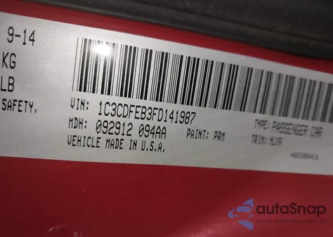 2015 Dodge Dart Gt из США, поврежденный, VIN 1C3CDFEB3FD141987